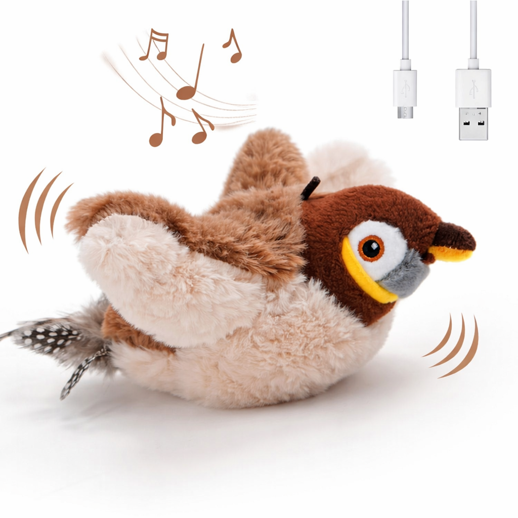 Oiseau en peluche pour chats