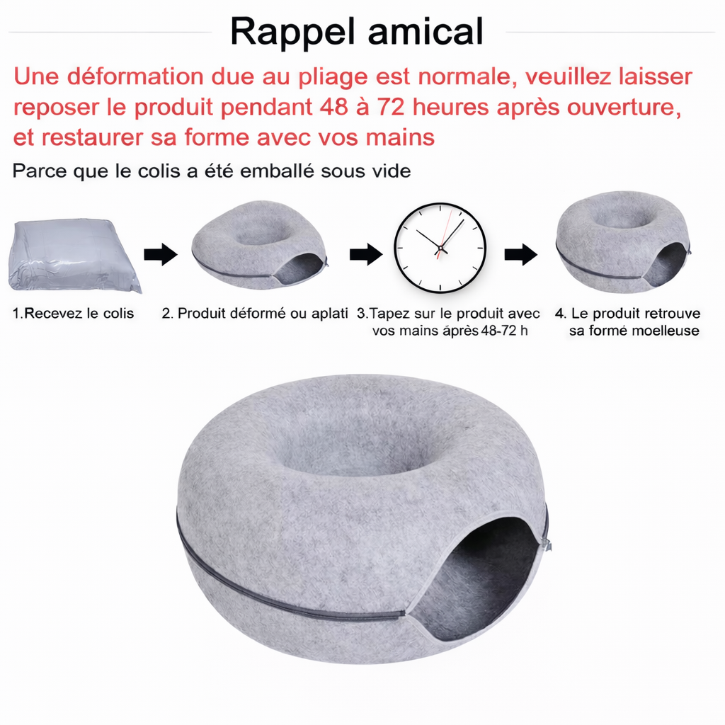 Lit donut en feutre pour chat & cie