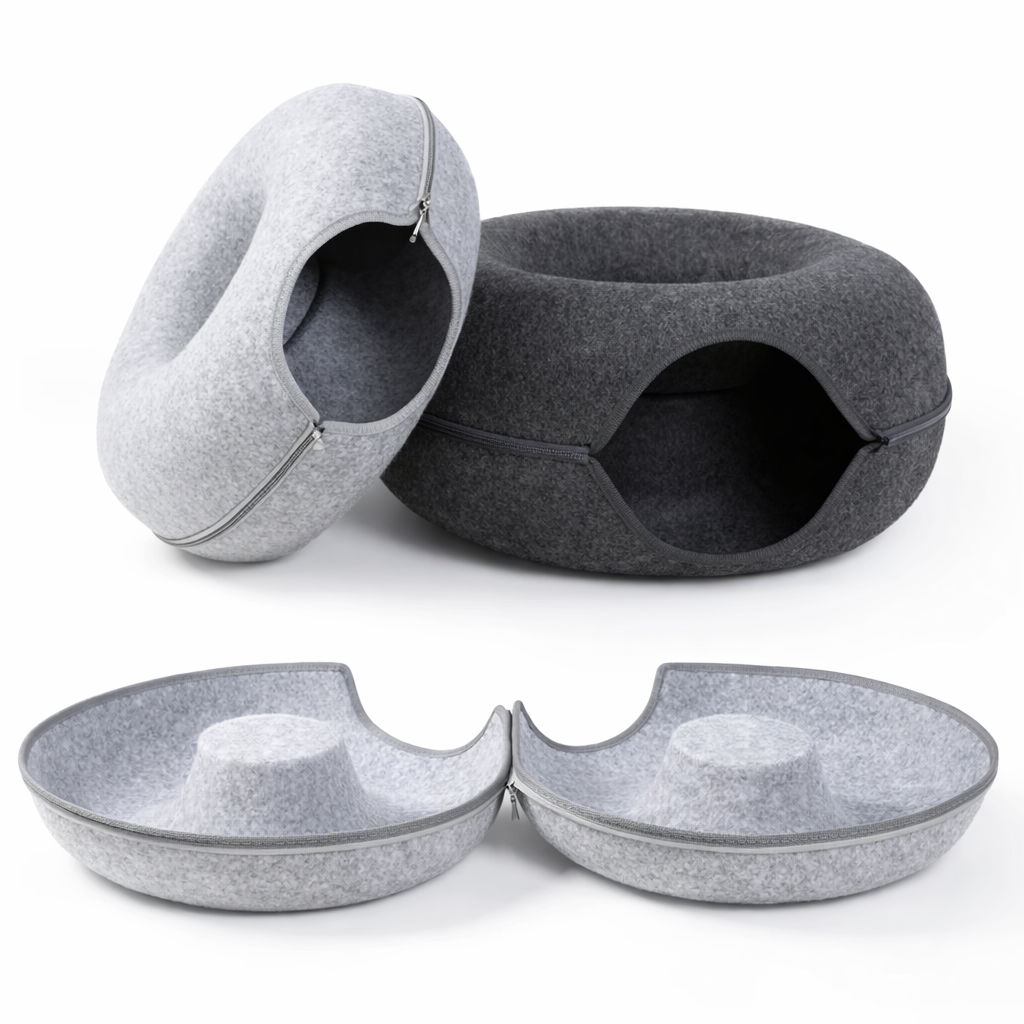 Lit donut en feutre pour chat & cie