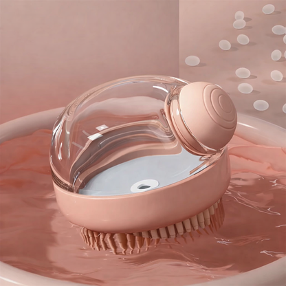 Brosse de bain pour chien avec distributeur de savon