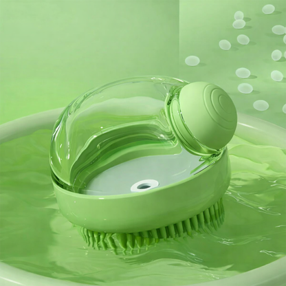 Brosse de bain pour chien avec distributeur de savon